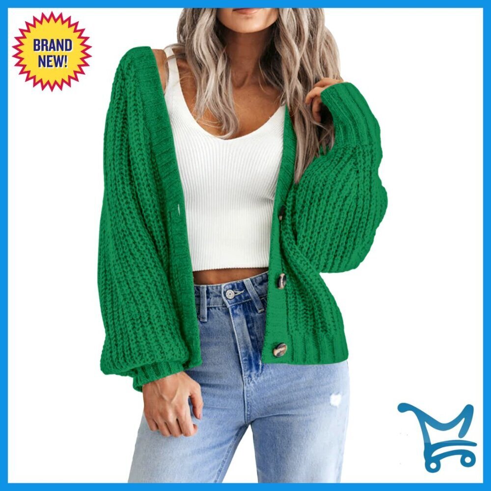Chunky Knit Cardigan V Neck Open Front Oversized Y2K Chic Fall Sweater